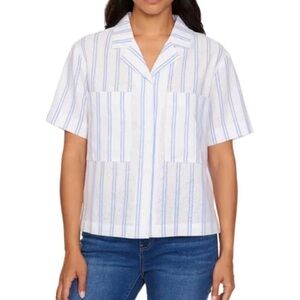 Buffalo David Bitton Women's Linen Blend Short Sleeve Utility Button Front Shirt